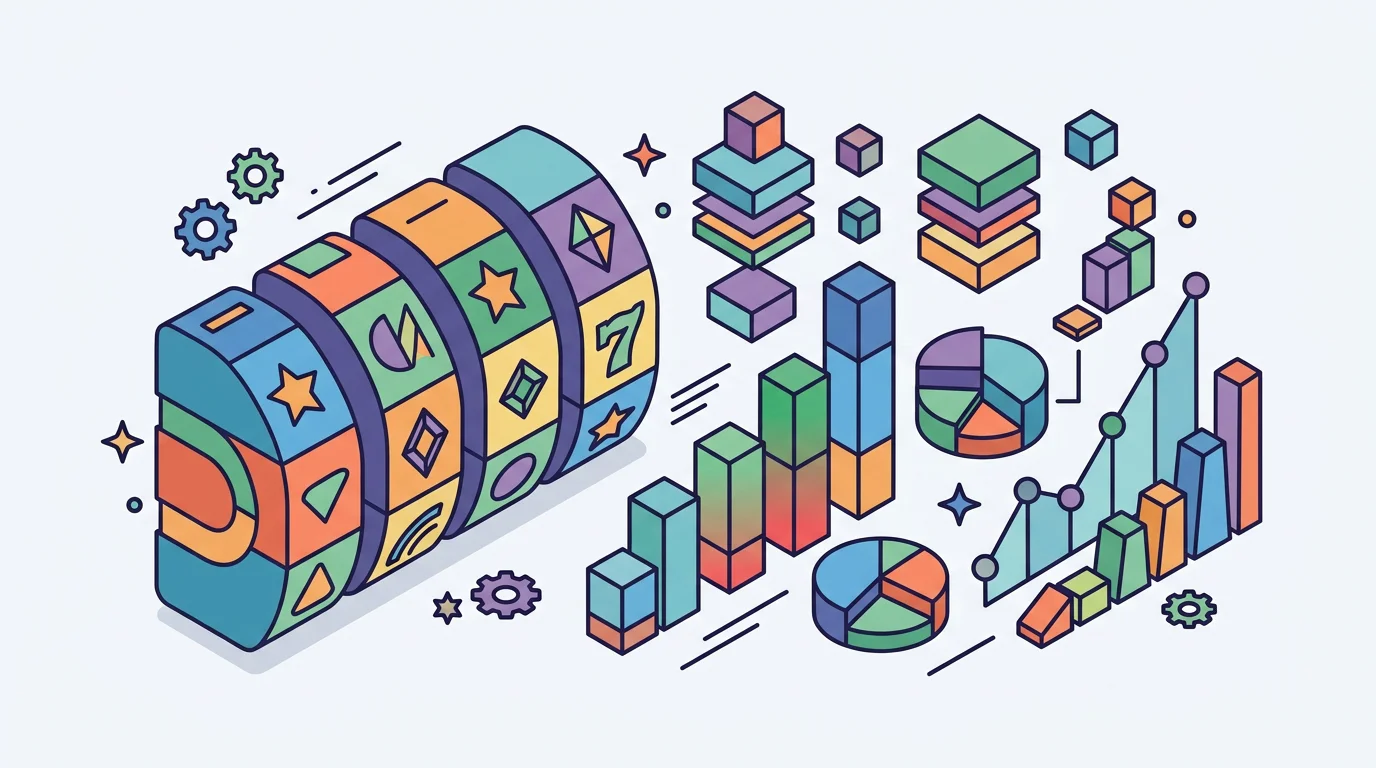 Isometrisk illustration av digitala spelautomater och statistikmoduler